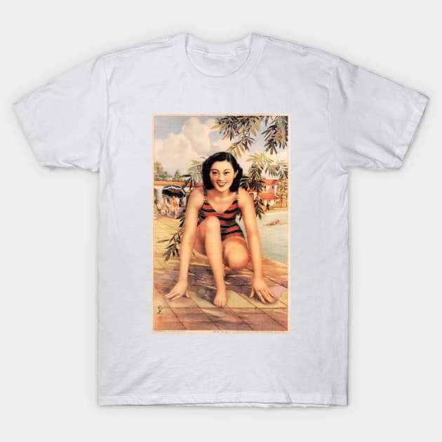 Weekend Fun Pool Swimming Retro Chinese Woman Pin Up Art T-Shirt by vintageposters